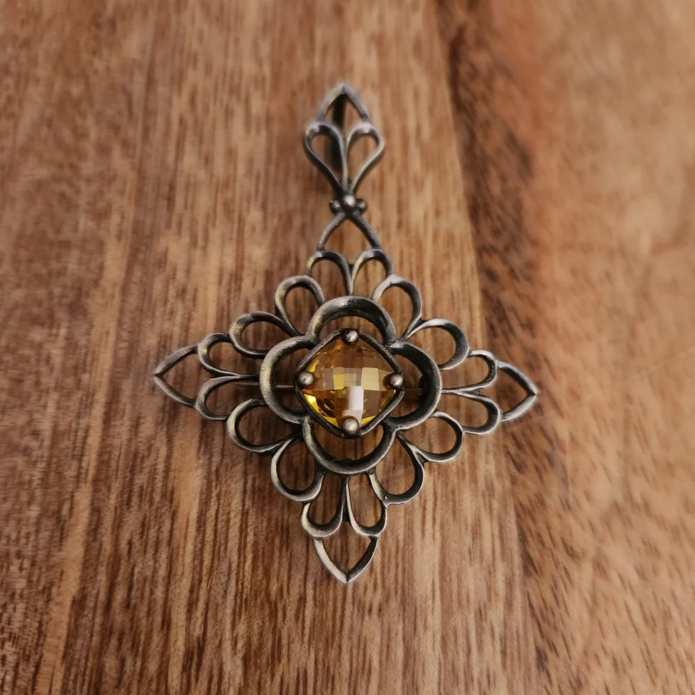 Vintage Sterling Silver Silpada Pendant with Yellow Gemstone